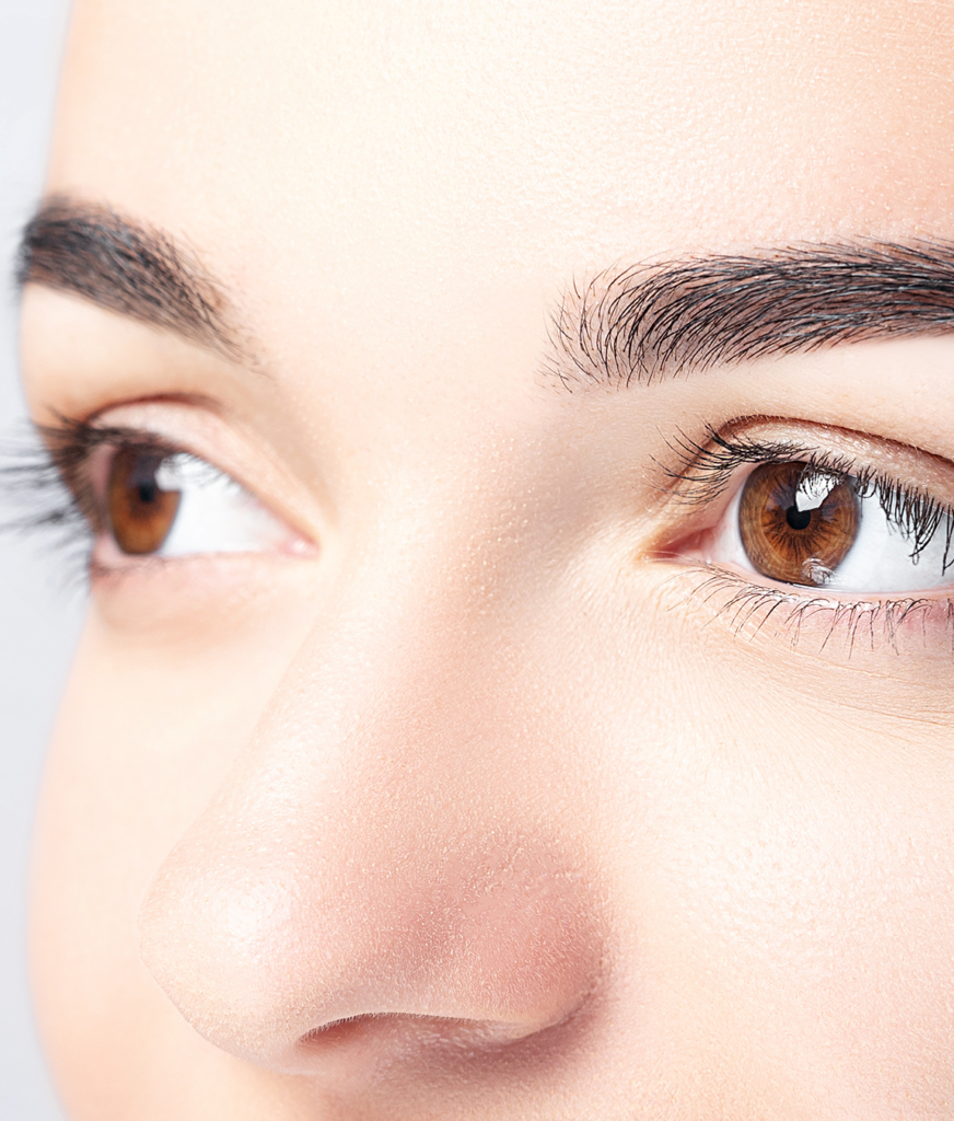 Close-up on a woman's eyes and nose